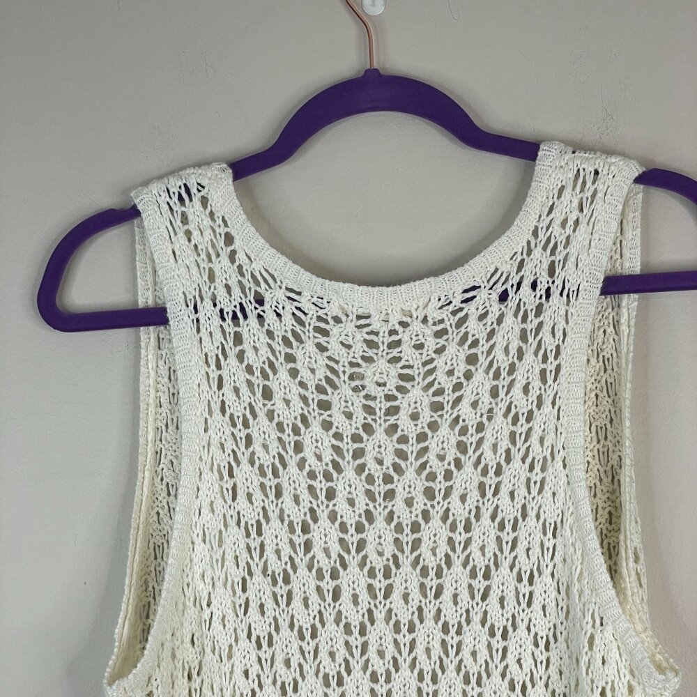 Pink Rose Crochet Sweater Vest Womens Medium Festival Hippie Longline Fringe - Picture 6 of 12